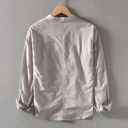 Men’s orvino linen band collar shirt for men | Lorenzo Vitali -6