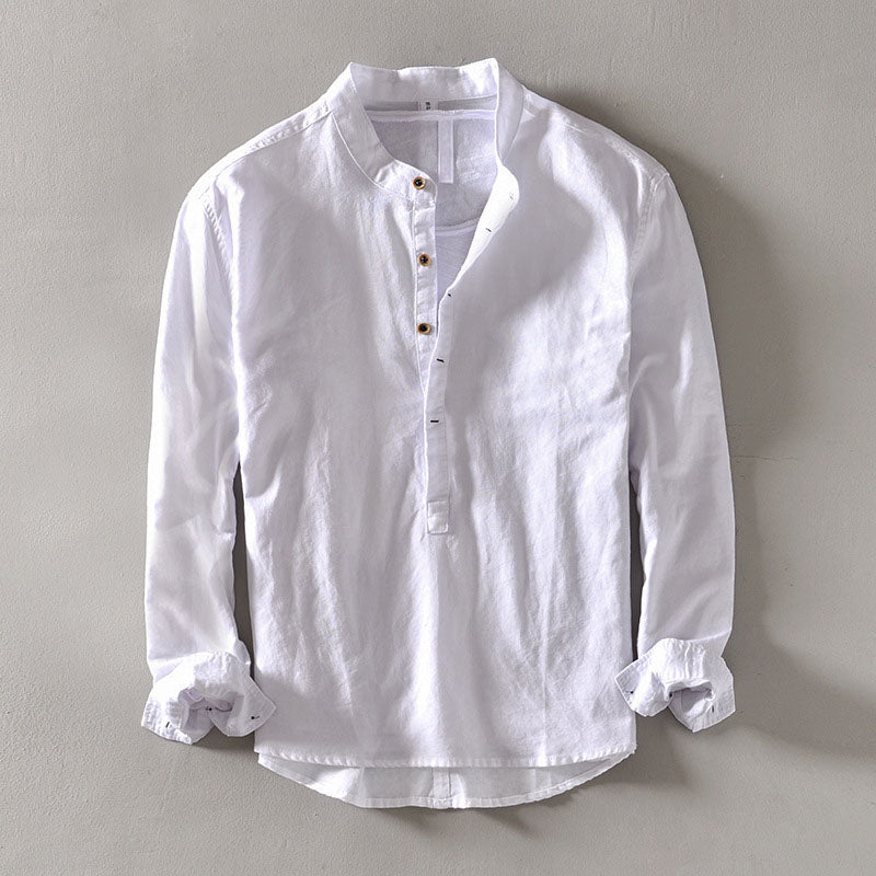 Men’s orvino linen band collar shirt for men | Lorenzo Vitali -4