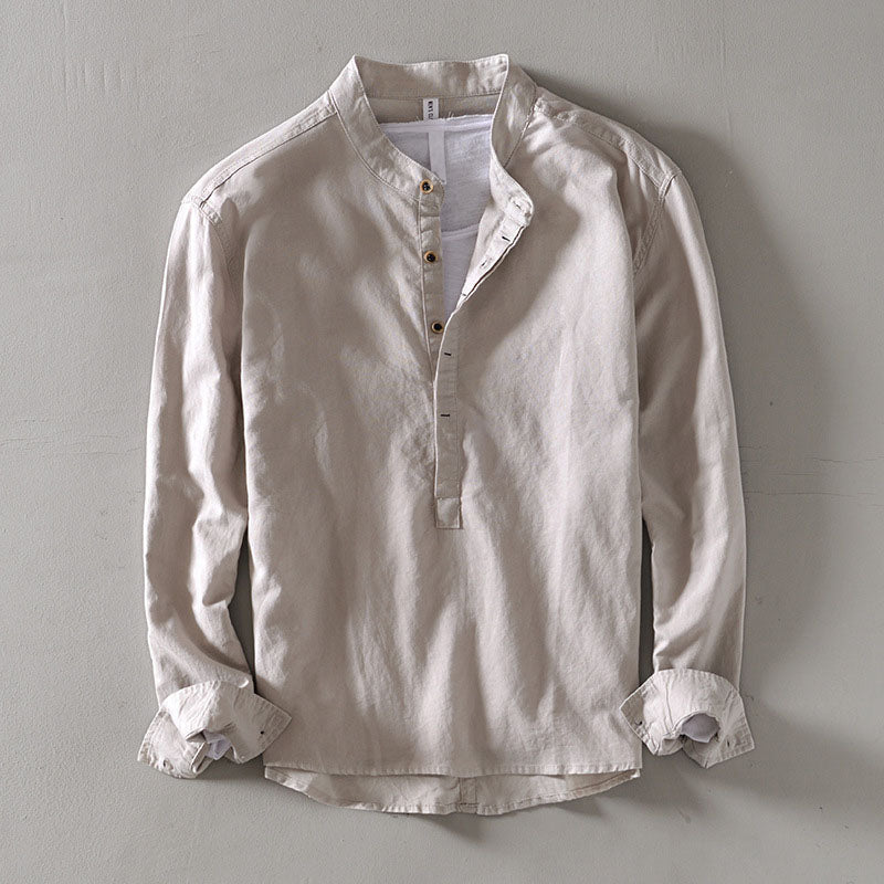 Men’s orvino linen band collar shirt for men | Lorenzo Vitali -3