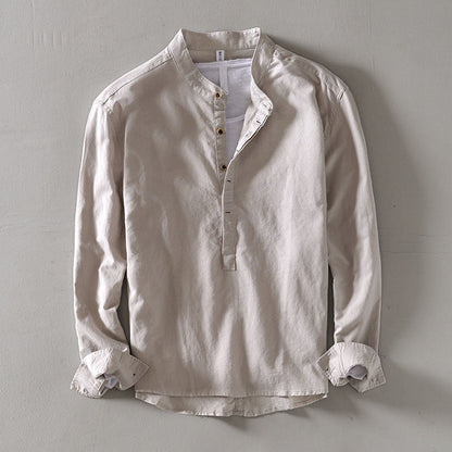 Men’s orvino linen band collar shirt for men | Lorenzo Vitali -3
