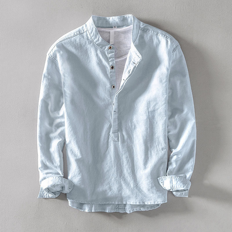 Men’s orvino linen band collar shirt for men | Lorenzo Vitali -2