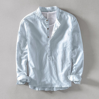 Men’s orvino linen band collar shirt for men | Lorenzo Vitali -2