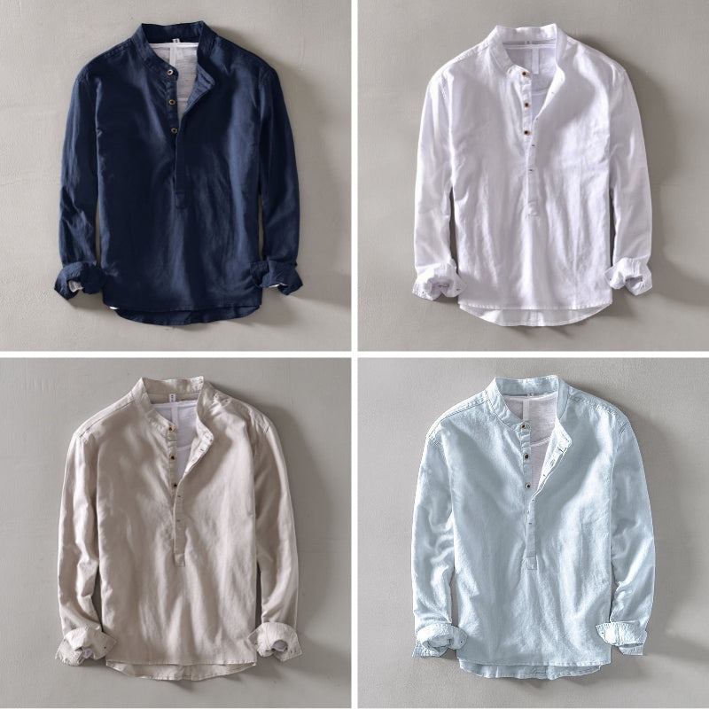 Men’s orvino linen band collar shirt for men | Lorenzo Vitali -5