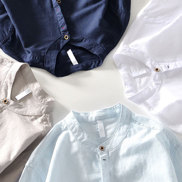 Men’s orvino linen band collar shirt for men | Lorenzo Vitali -7
