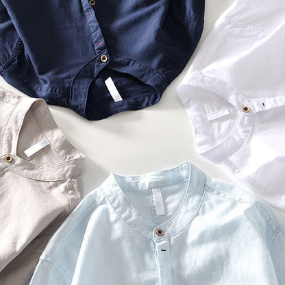 Men’s orvino linen band collar shirt for men | Lorenzo Vitali -7