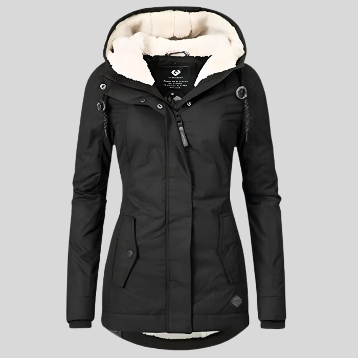 Long hooded lined jacket for women | Elodie -1
