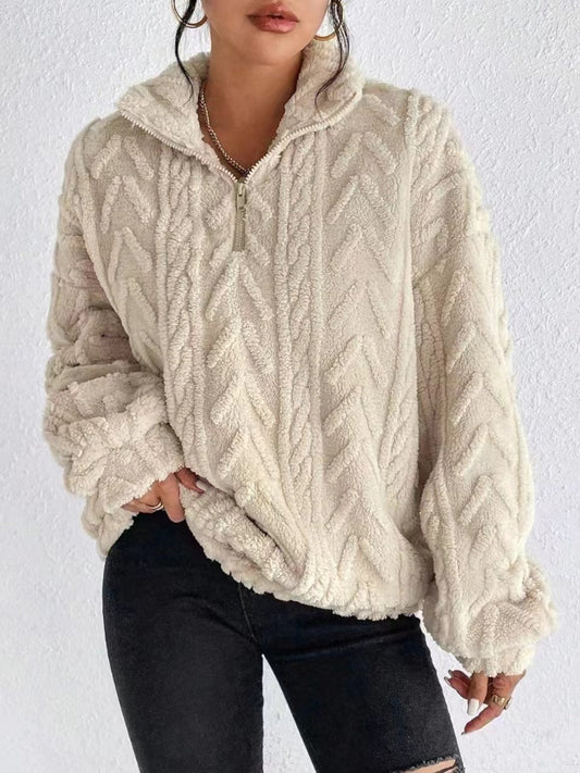 Long-sleeve zip-up fur sweatshirt for women -1