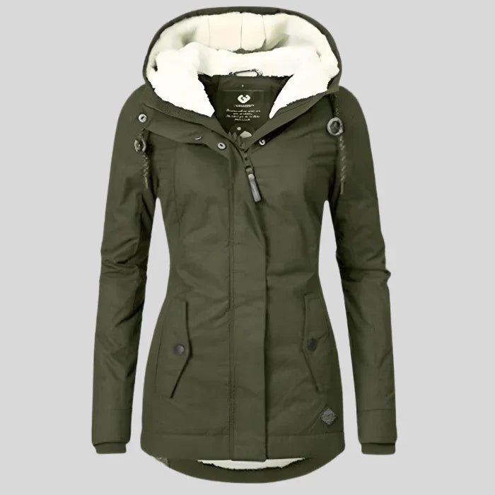 Long hooded lined jacket for women | Elodie -3