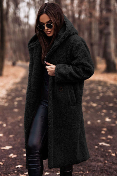 Teddy long – warm elegant coat for women | Cherry -3