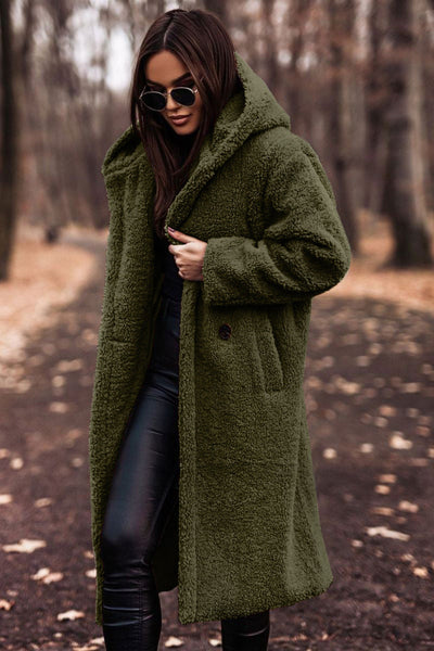 Teddy long – warm elegant coat for women | Cherry -2