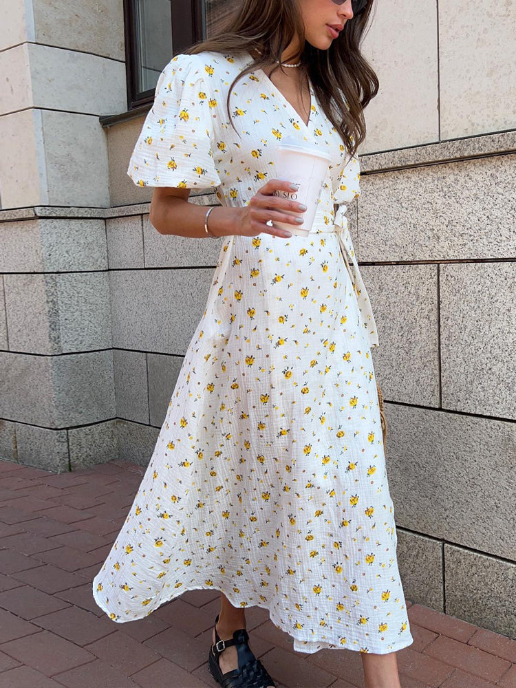 Wrap mi-long floral dress for women | Violaine -2