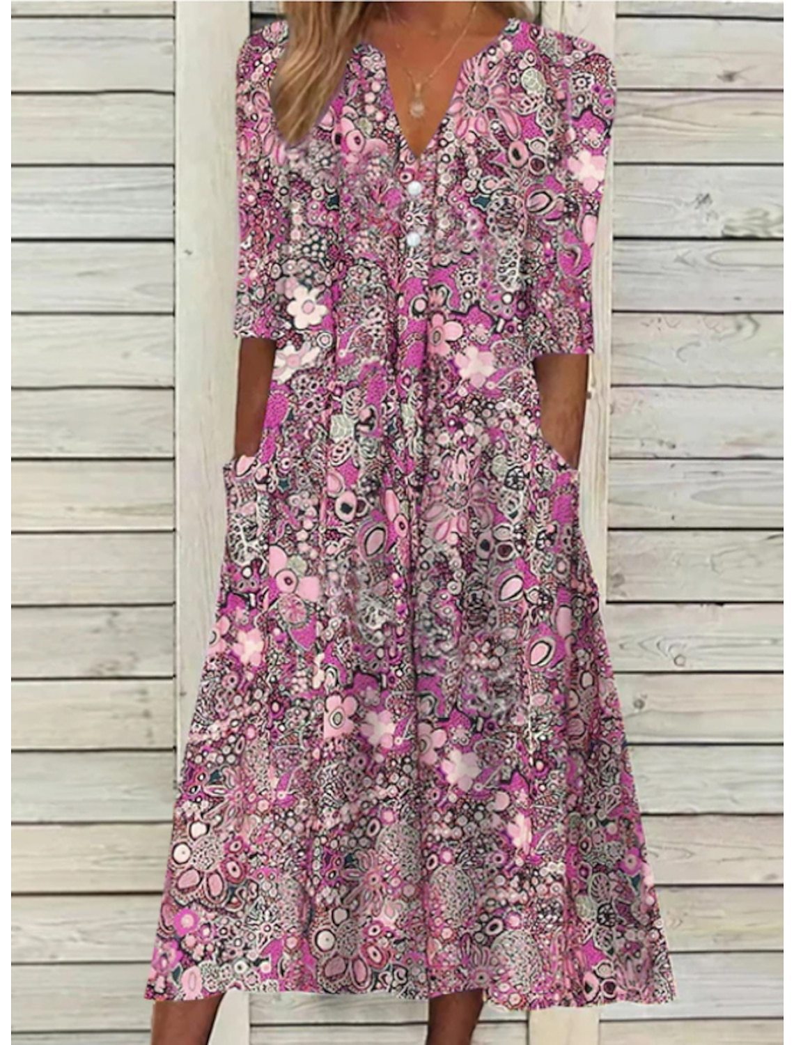 Midi boho printed pockets dress for women | Sabrina -3