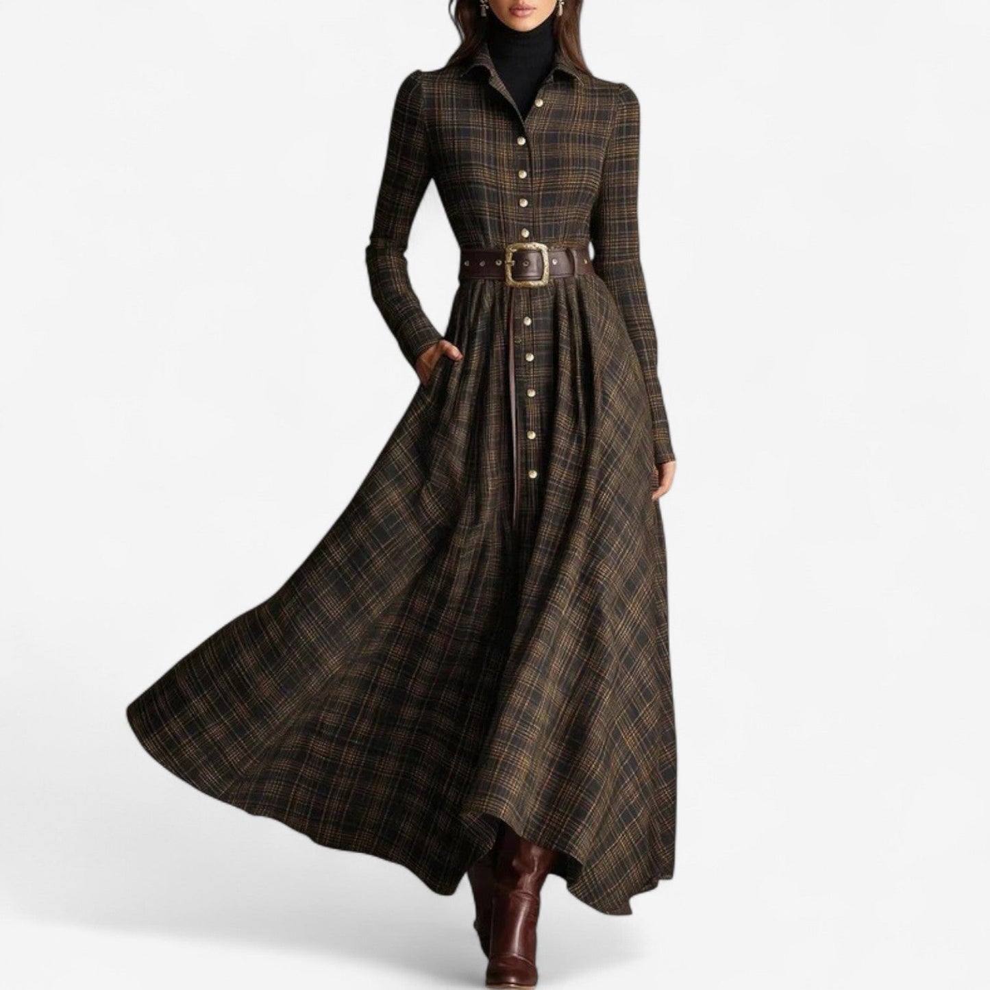 Maxi belted inspiration vintage dress for women | Althea -1