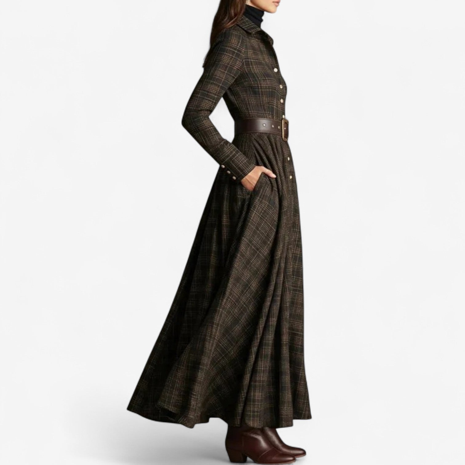 Maxi belted inspiration vintage dress for women | Althea -2