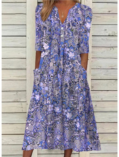 Midi boho printed pockets dress for women | Sabrina -2