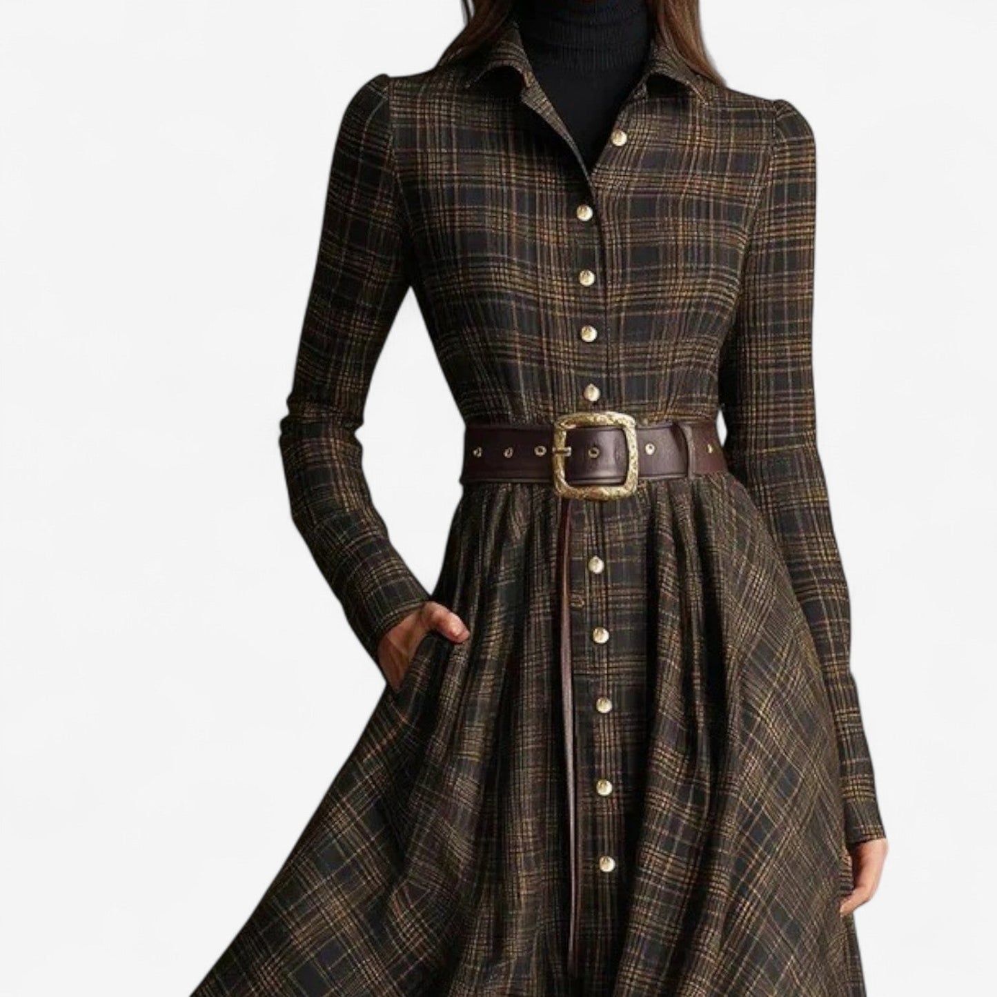 Maxi belted inspiration vintage dress for women | Althea -4