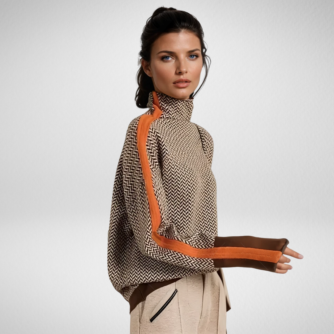 Sweater stripes contrastantes turtleneck for women | Ameline -1