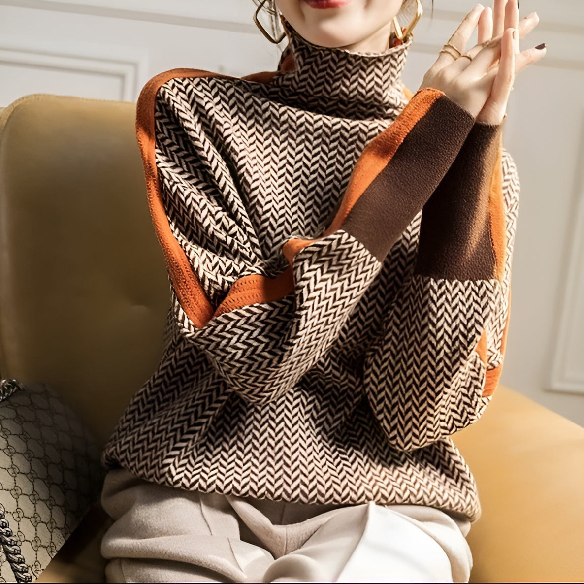 High collar striped sweater for women | Selwyn -3