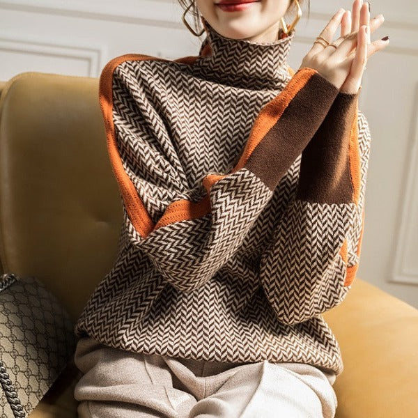 Sweater stripes contrastantes turtleneck for women | Ameline -3