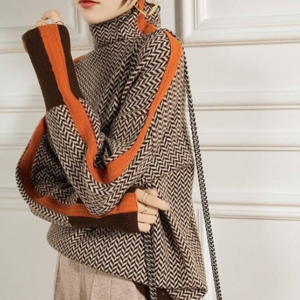High collar striped sweater for women | Selwyn -4