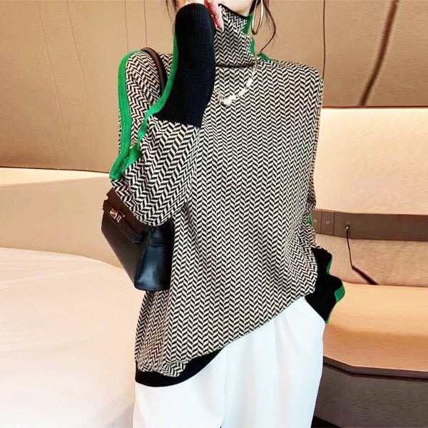 Sweater stripes contrastantes turtleneck for women | Ameline -5