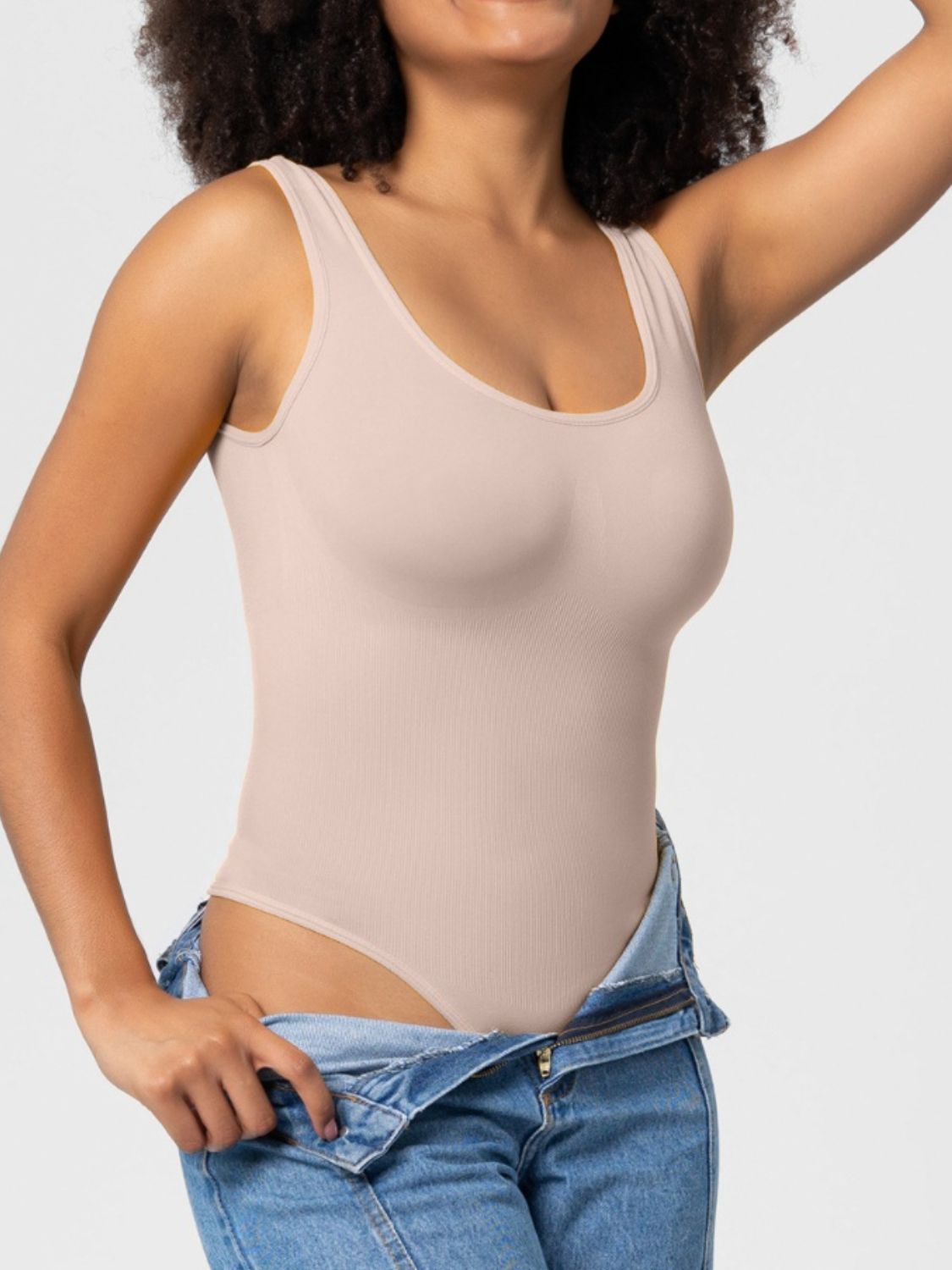Shaping wide straps open neckline bodysuit for women -3