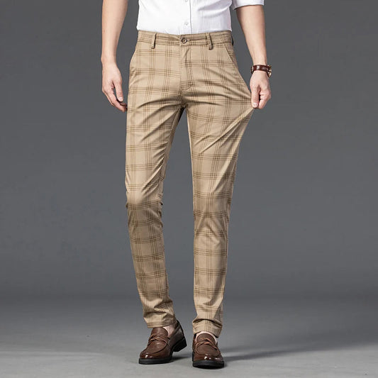 Smart leg pants for men | Plaid Straight -1