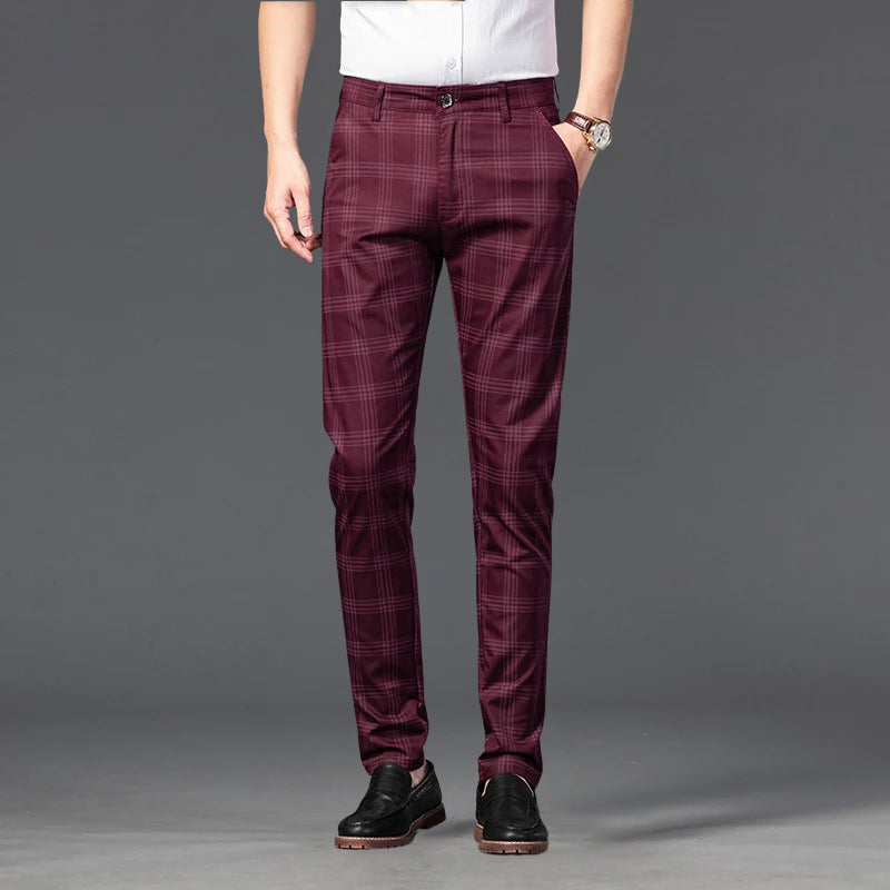 Smart leg pants for men | Plaid Straight -2