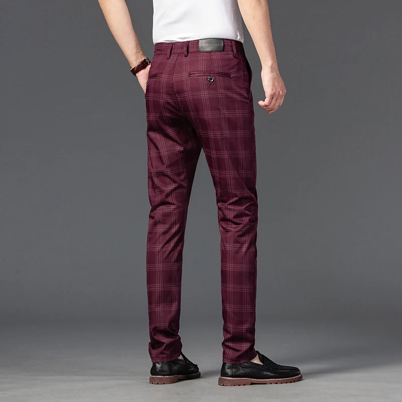 Smart leg pants for men | Plaid Straight -11