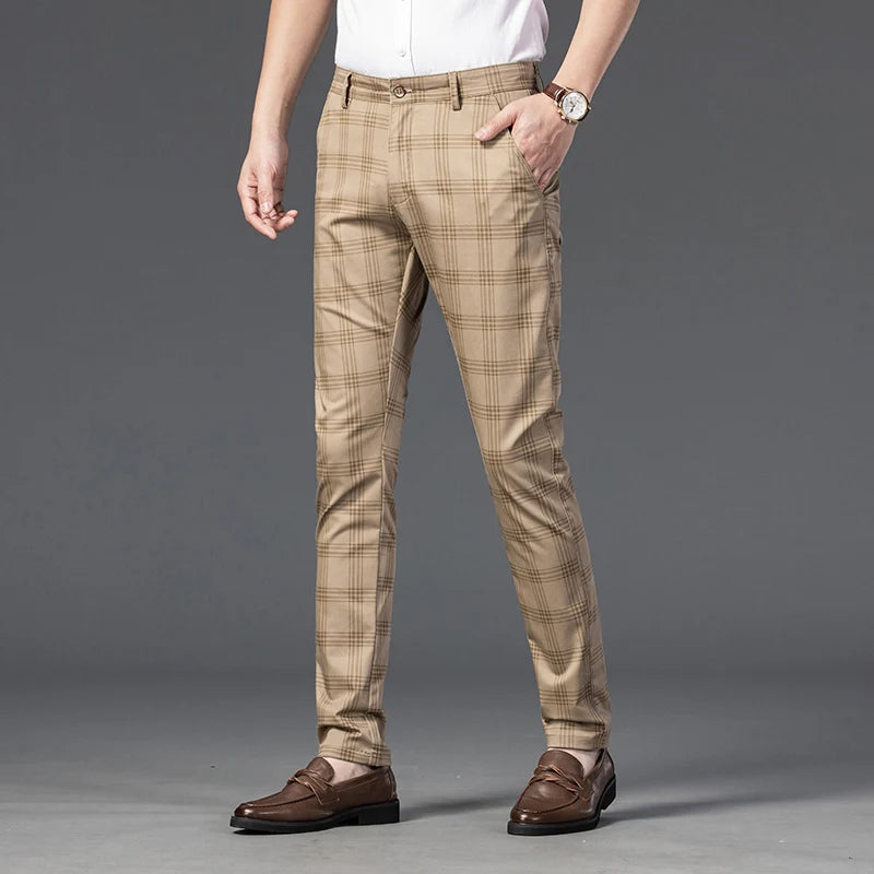 Smart leg pants for men | Plaid Straight -10