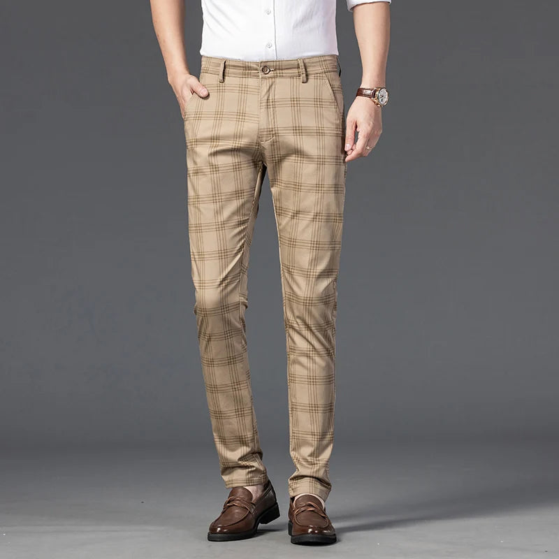 Smart leg pants for men | Plaid Straight -9