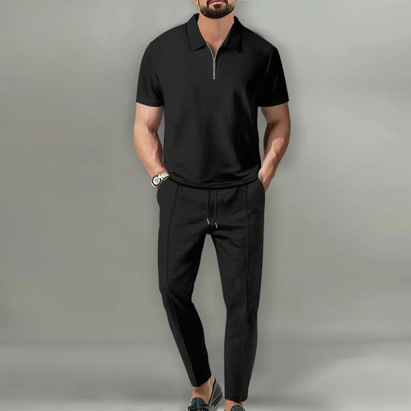 Relaxed two-piece casual zip-up collar set for men | Milan -1