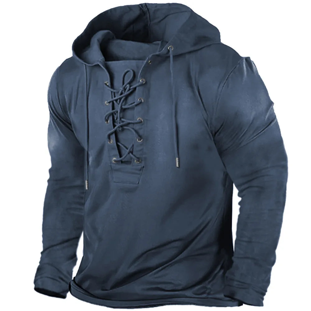 Lace-up inspired nordic style hoodie for men | Haldor -6