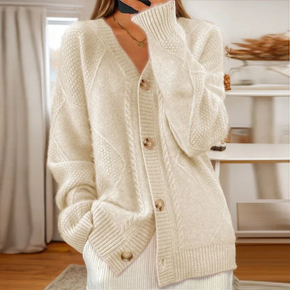 Feminine knit cable-knit flowy cut cardigan for women | Althea -2
