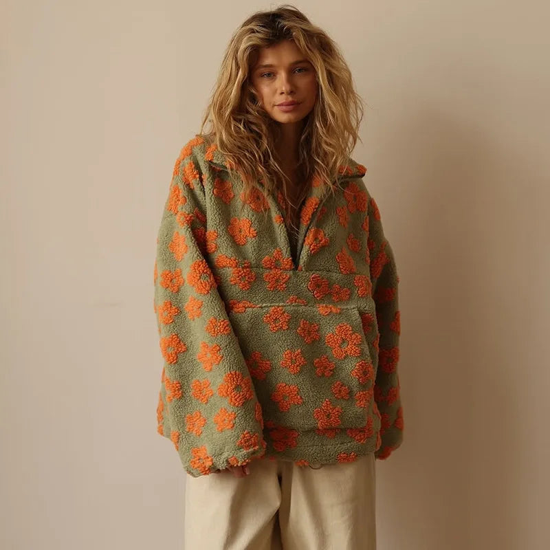 Elegant floral sherpa pullover for women | Elara -6