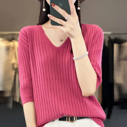 Knit V-neck sweater for women | Elisa -1