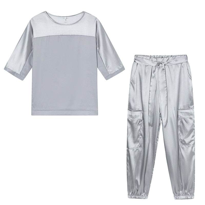Two piece satin outfit coordinated set for women | Honorine -6