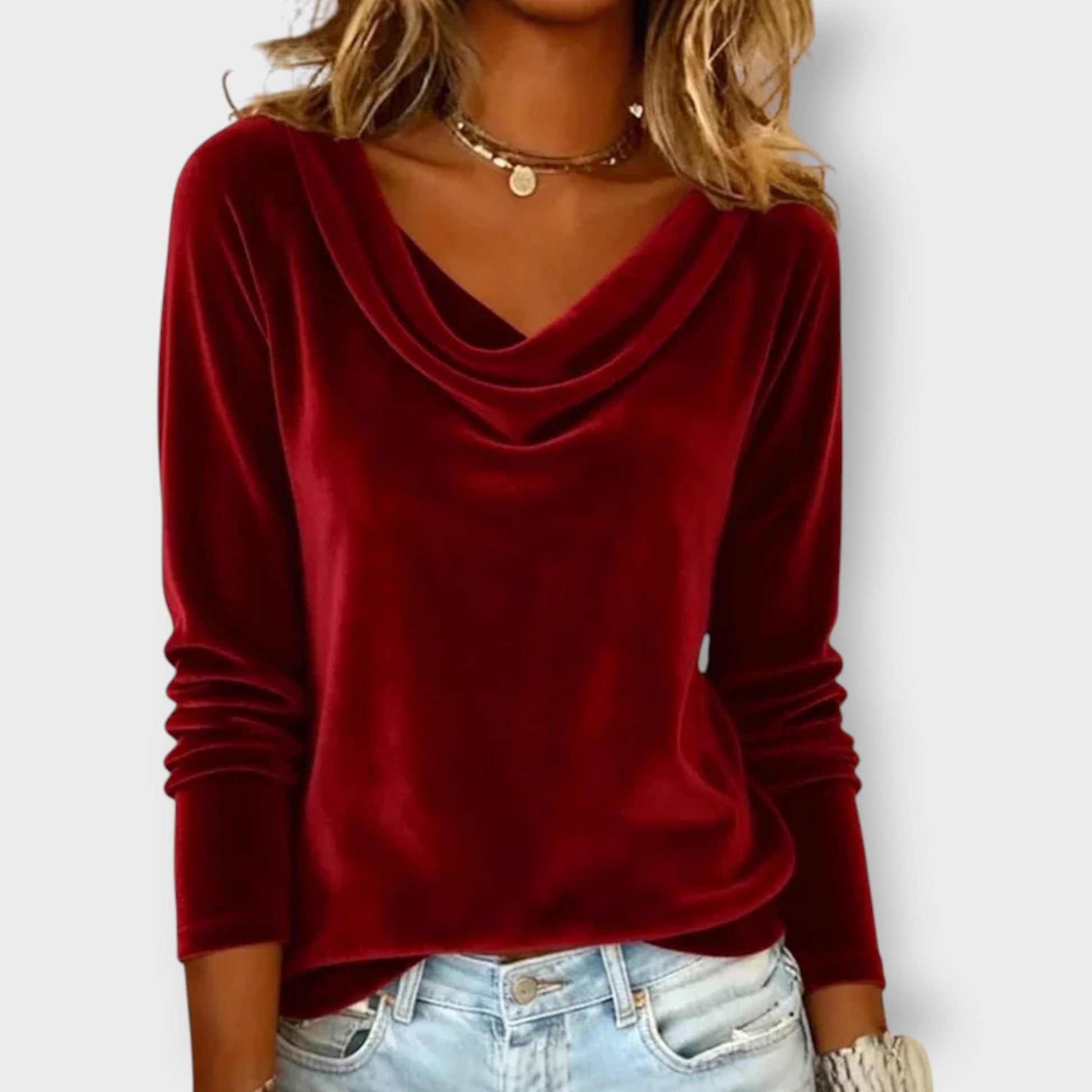 Elegant velvet drape-neck top for women | Margaret -6