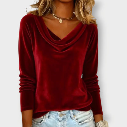 Elegant velvet drape-neck top for women | Margaret -6