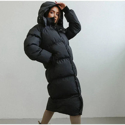 Hooded long puffer insulated design coat for women -1