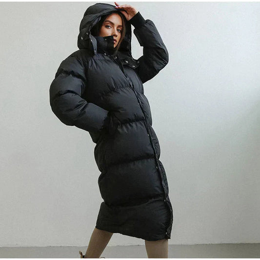 Hooded long puffer insulated design coat for women -1