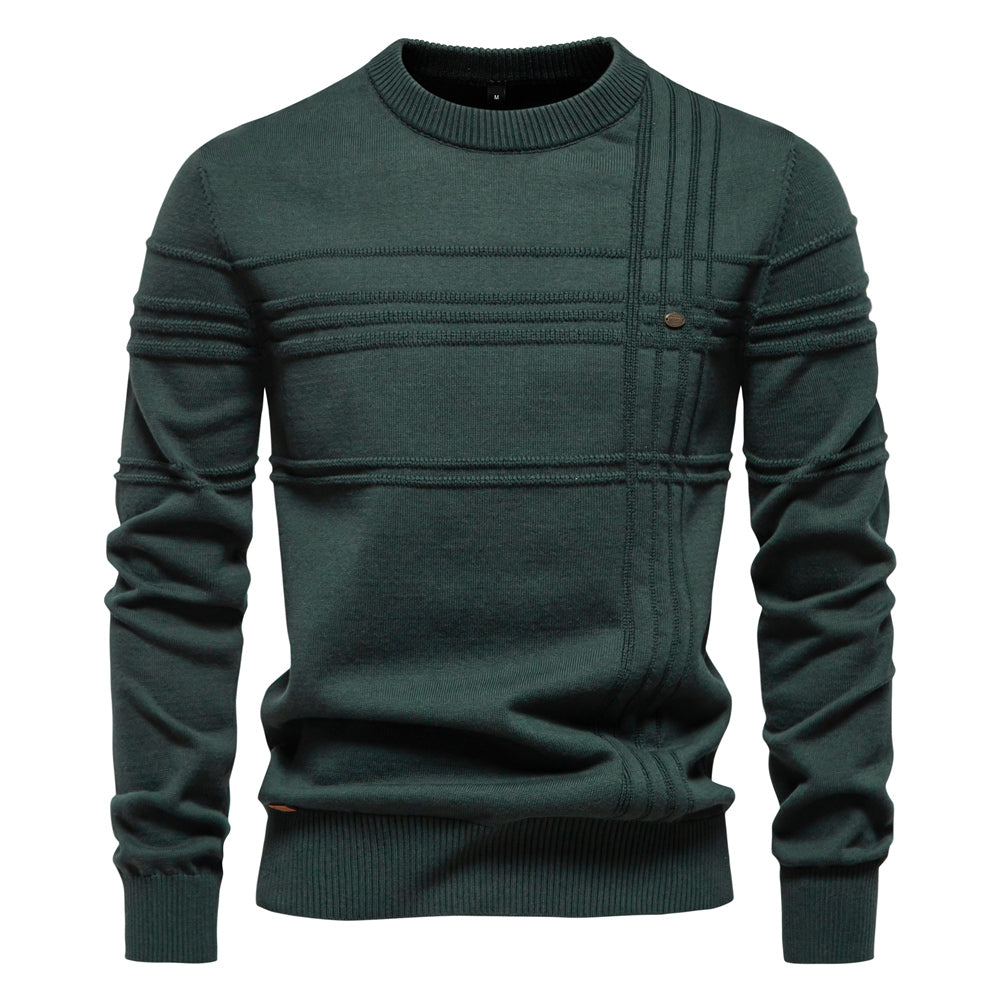 Crew neck cotton solid sweater for men | Adrien -4