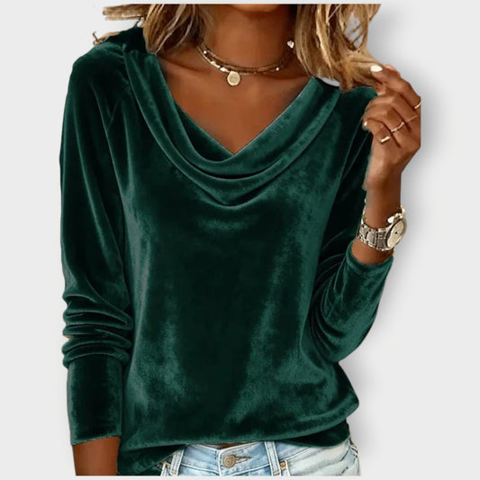 Elegant velvet drape-neck top for women | Margaret -1