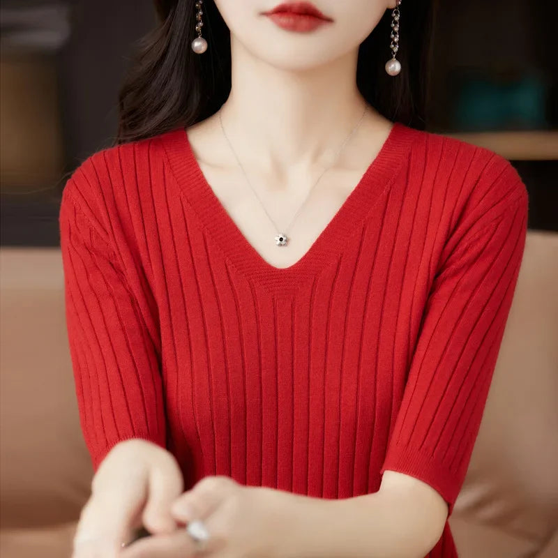 Knit V-neck sweater for women | Elisa -10
