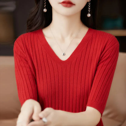 Knit V-neck sweater for women | Elisa -10