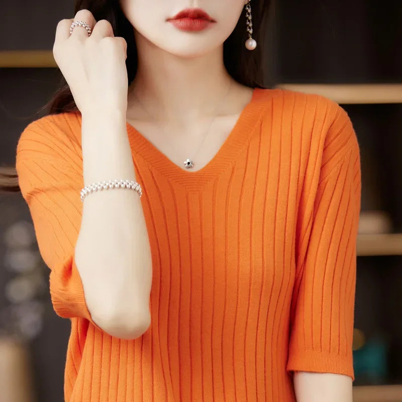 Knit V-neck sweater for women | Elisa -4