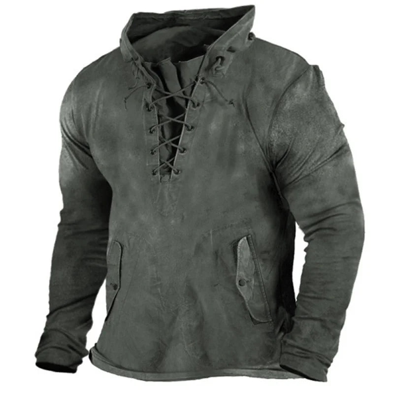 Lace-up inspired nordic style hoodie for men | Haldor -3