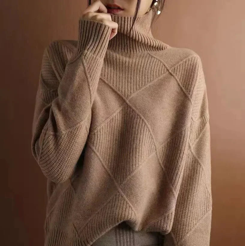 Allegra diamond knit cashmere sweater for women | Celestine -5
