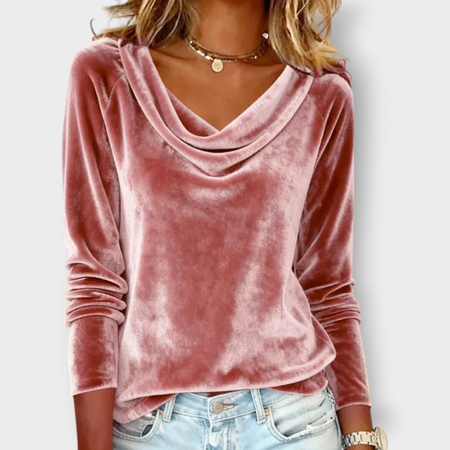 Elegant velvet drape-neck top for women | Margaret -5
