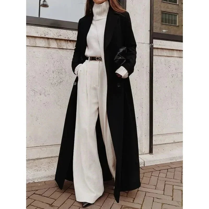 Long wool blended elegance tailored coat for women | Milou -1